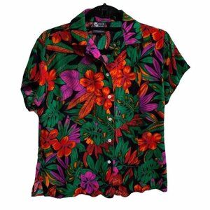 Vintage Bold Novelty Tropical Floral Botanical Button Down XL